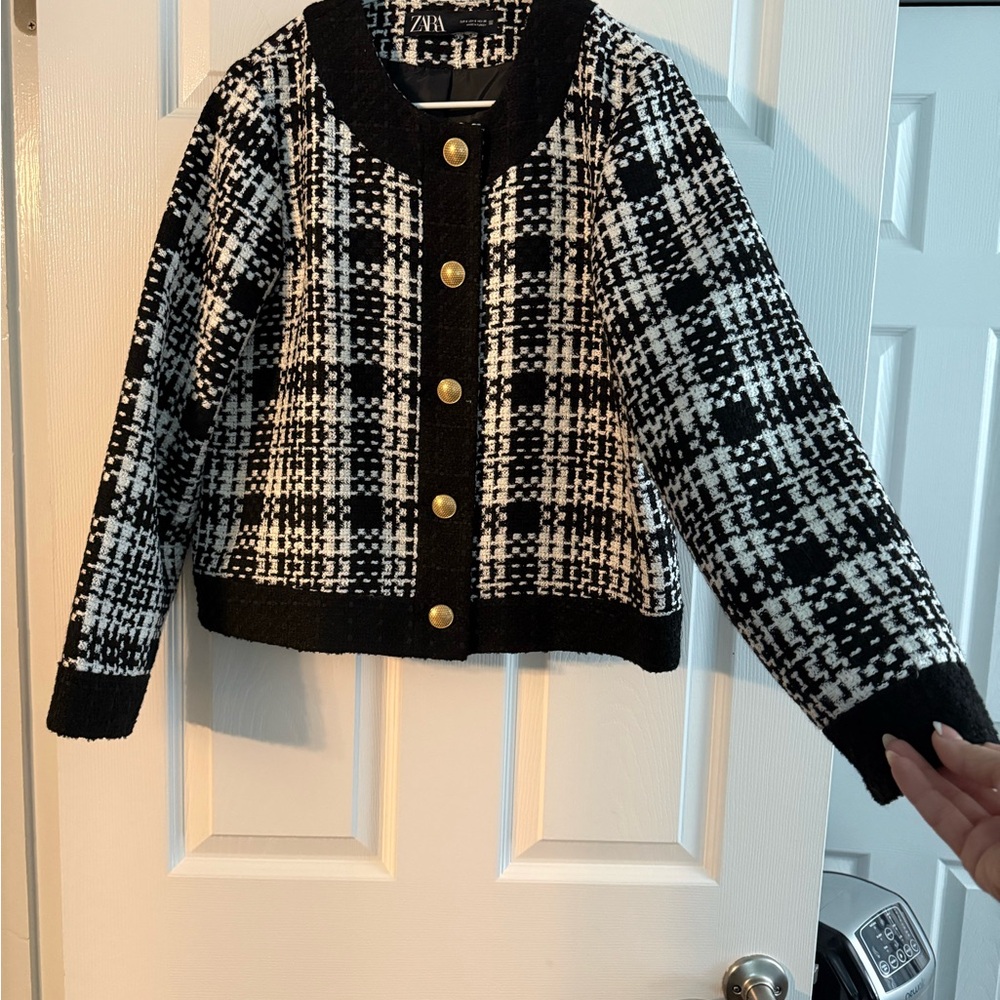 Zara Black and White Tweed Blazer Size Small